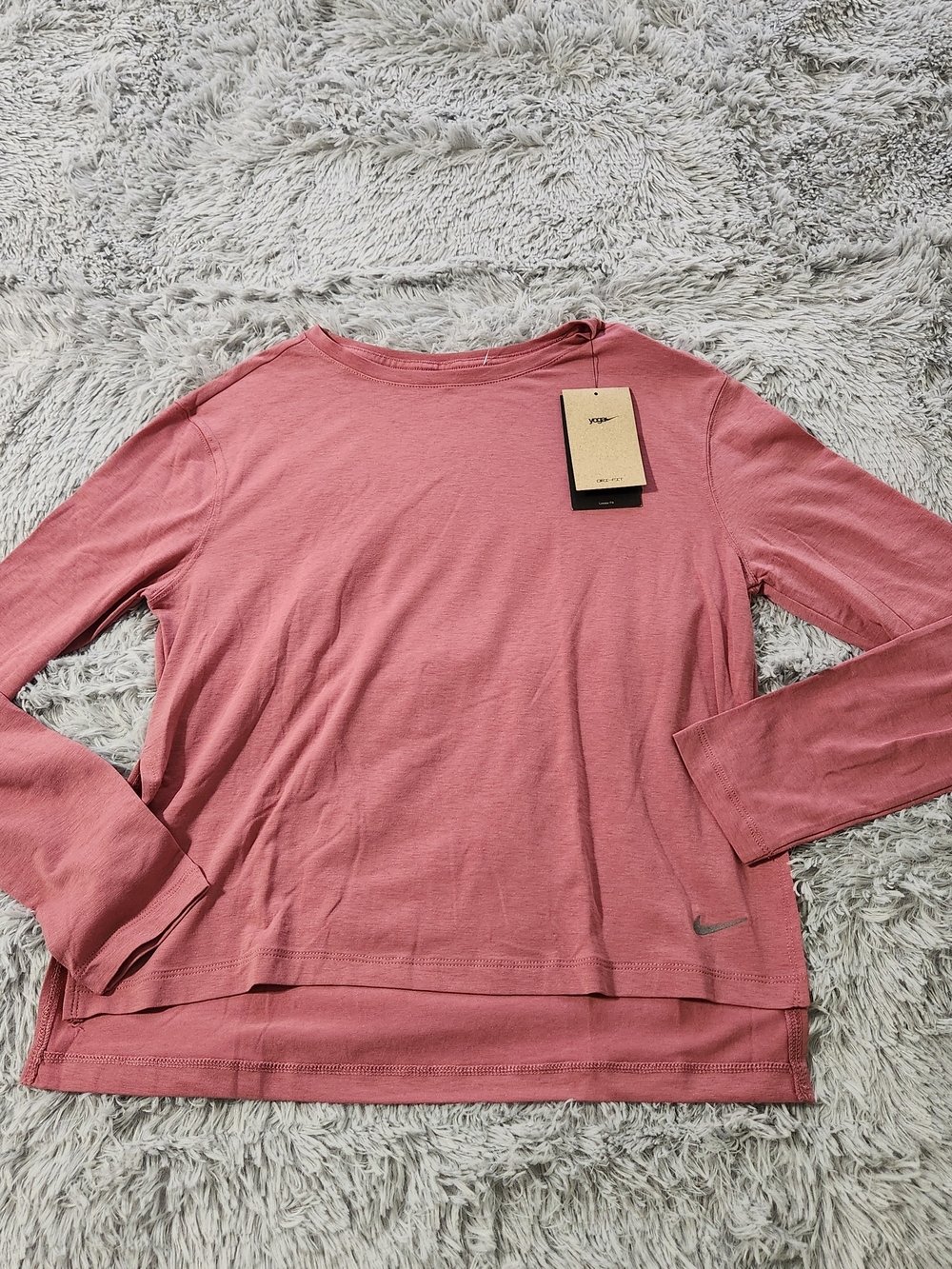 Nike Yoga Salmon Pink Long Sleeve Crewneck Split Hem Top